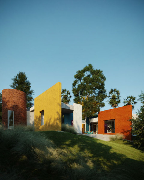 archviz of colored house