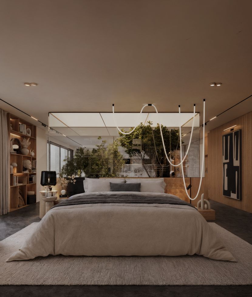 Minimal Room Rendering by Tina Tajadood rendered at RebusFarm: Bed