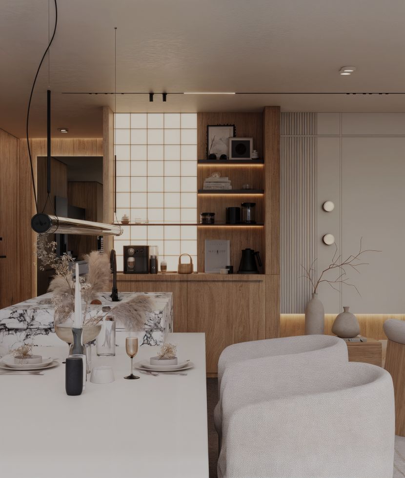 Minimal Room Rendering by Tina Tajadood rendered at RebusFarm: dining table